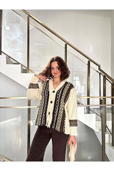Sude Kızanlıklı Ethnic Patterned Knitwear Cardigan