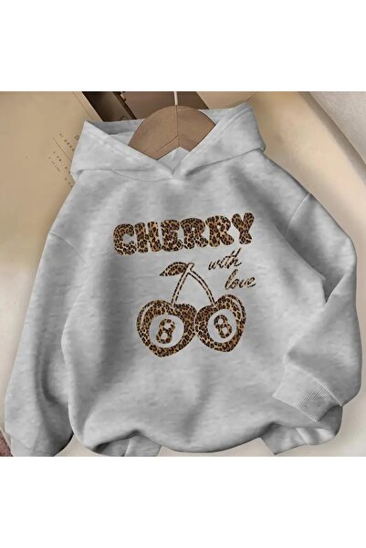 H&GHAMLEGİYİM Зимна суитшърт с качулка, НОВ ПРИНТ С ЧЕРЕШИ И ЛЕОПАРД