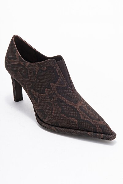 LuviShoes Alya Brown Patterned Elastic Women's Ankle Heeled Shoes