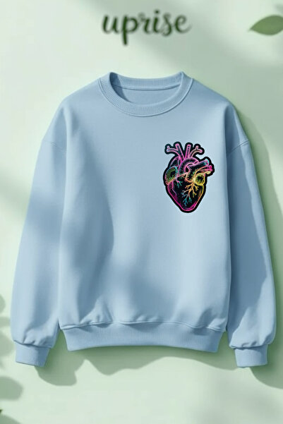 Vordevia Hanorac See Heart din bumbac cu 3 fire, guler rotund, oversize