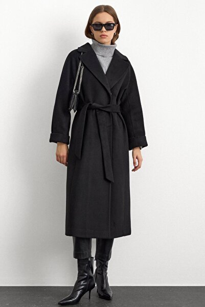 Olcay Oversize Premium Coat with Stitch Detail Black 3108