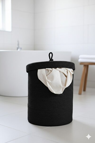 BHR Creative Καλάθι ρούχων από ψάθα γιούτας με καπάκι, Καλάθι για βρώμικα ρού...