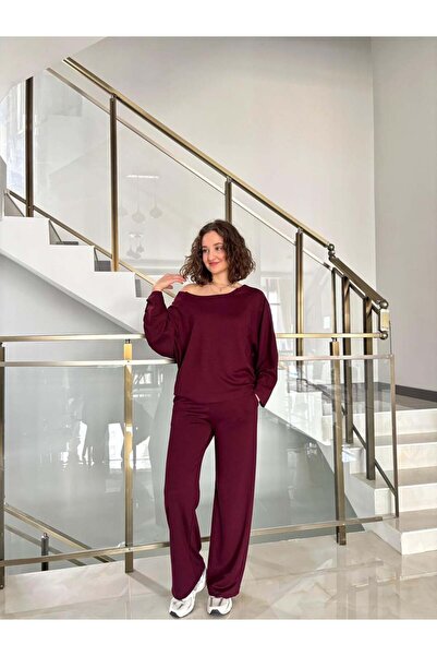 Sude Kızanlıklı Σετ αθλητικής φόρμας από ύφασμα Modal με λαιμόκοψη καγιάκ