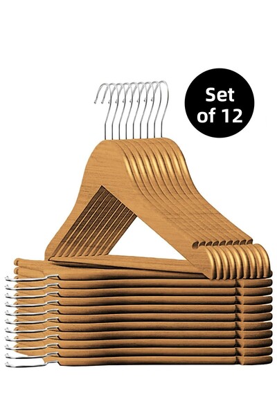 Bonjour علاقة ملابس خشبية ملونة 12 قطعة