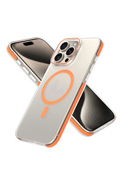 OSG İphone 15 Pro Max Uyumlu Magsafe Destekli Buzlu Şeritli Hasar Önleyici Ka...