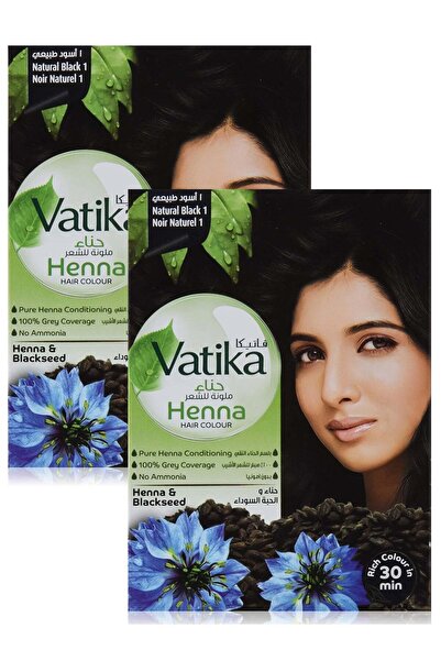 Vatika قطعتين من صبغة الشعر بالحناء مع حبة البركة (أسود طبيعي رقم 1) - 60 جم