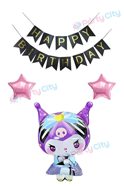 Party City Kuromi Birthday Party Decoration Mini Set |   Pink Star Balloon + Banner + Kuromi Foil Balloon