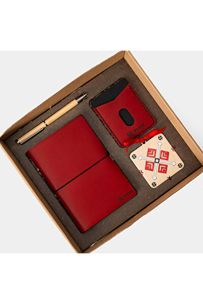 I WOOD BE - Pachet cadou din piele roșie