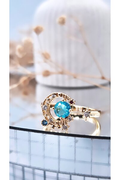 Serenity خاتم مطلي بالفولاذ مرصع بحجر الهلال الأزرق