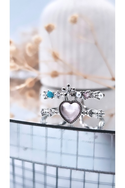 Serenity خاتم مطلي بالفولاذ على شكل قلب مزدوج الشريط