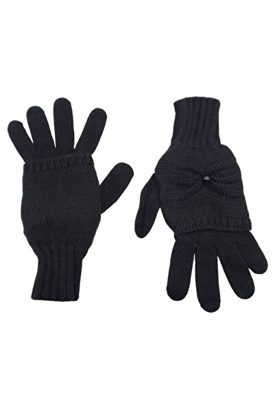 AXE SPORTSWEAR قفازات نسائية شتوية سوداء ناعمة ذات ملمس محبب ومزينة بالخرز