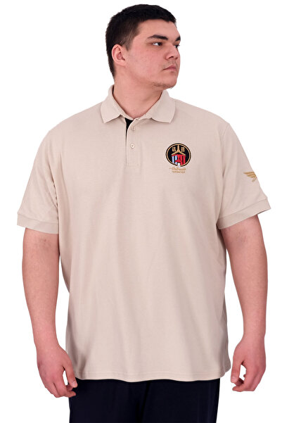 ModeXL Ανδρικό μπλουζάκι Mode XL Plus Size με λαιμόκοψη πόλο U25306 Μπεζ