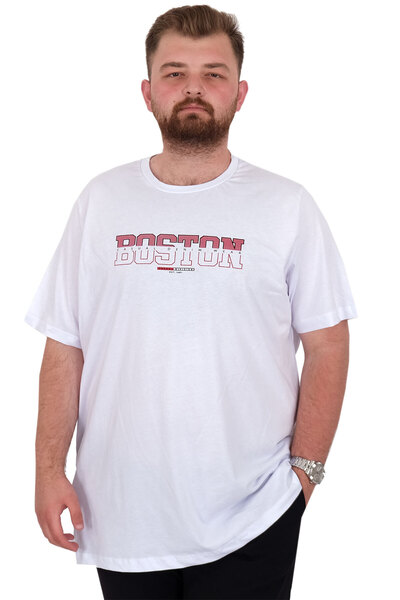 ModeXL Ανδρικό μπλουζάκι μεγάλου μεγέθους Mode XL με λαιμόκοψη BOSTON U25037 Λευκό