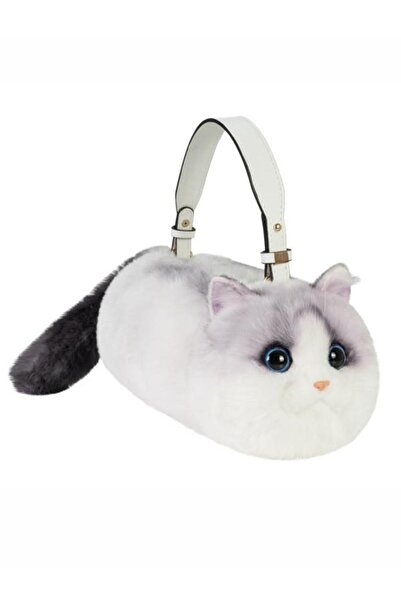 Bear&Dear Bear & Deer Plush Cat-Shaped Handbag – Off-White - Bd-Cat003