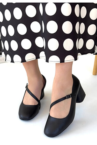 GökTR Kier Black Leather Heeled Shoes