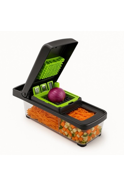 OEM 14-piece multi-function grater – vegetable and fruit cutter, with steel blades and container