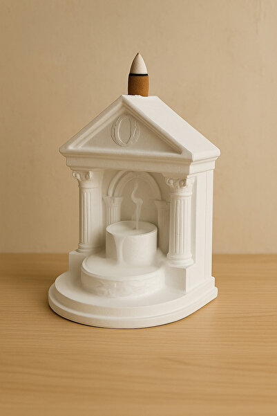 LalezarHome Athena Tapınağı Geri Akış Tütsülük – Klasik Yunan Tapınak Tasarımı, Dekoratif Beton Tütsü Brülörü