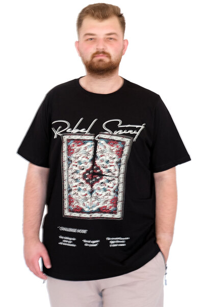 ModeXL Ανδρικό μπλουζάκι με λαιμόκοψη Mode XL Plus Size REBEL U25039 Μαύρο