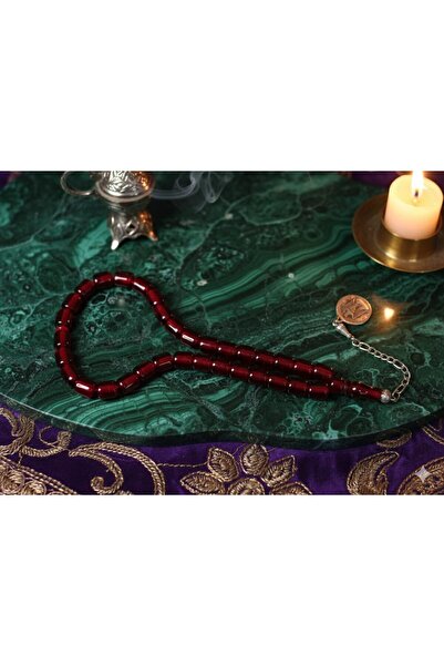 Anemore Collection سبحة من العنبر الأحمر المقطوع على شكل كبسولة