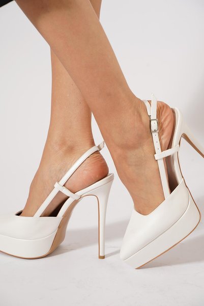 Moda Pie Loloser Platform Thin Heel Open Back Evening Dress Women's High Heel Shoes Skin