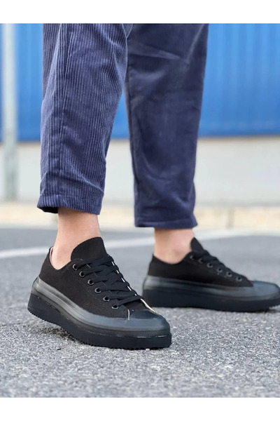 GökTR Kb-Cx-3 Kuback Short Black Linen Black High Sole Sneakers