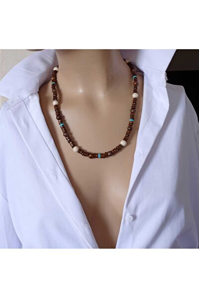 shop Doğal Denge Kemik Kaplan Gözü Mavi Havlit ve Tahta Boncuk Detaylı Unisex...