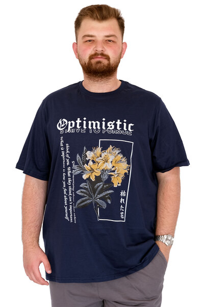 ModeXL Ανδρικό μπλουζάκι μεγάλου μεγέθους Mode XL με λαιμόκοψη OPTIMISTIC U25028 Indigo