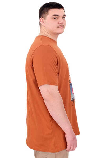 ModeXL Fashion XL Large Size Men's Printed T-Shirt Palm Dream U25026 Cinnamon