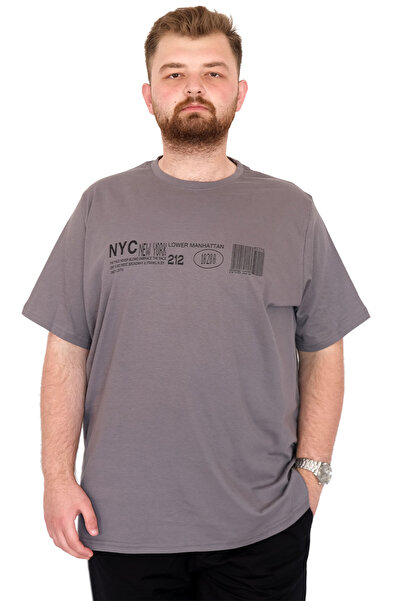 ModeXL Ανδρικό μπλουζάκι μεγάλου μεγέθους Mode XL με λαιμόκοψη NYC New York U25019 Smoked
