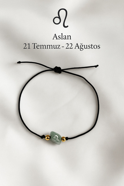 Femenino Aslan Burcu Doğal Aventurin Taşlı Altın Kaplama Boncuklu Şans Bilekl...