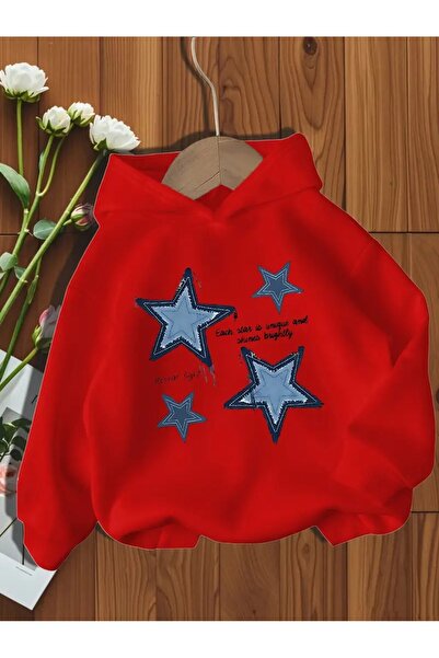 oneagılyazı Синя блуза с качулка и печат за момичета