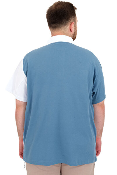 ModeXL Mode XL Large Size Men's T-Shirt Polo Neck Piecewise 25313 Blue