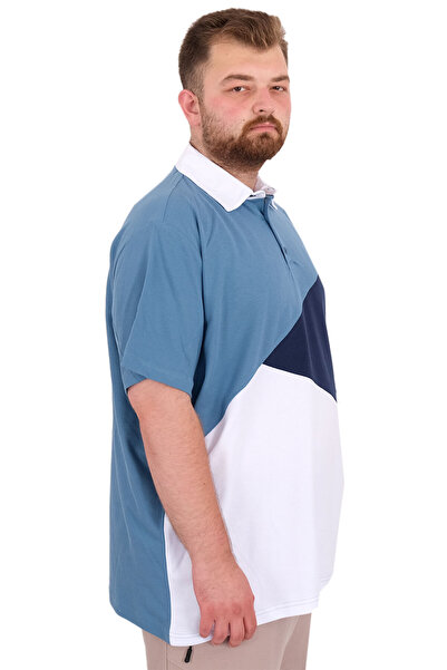 ModeXL Mode XL Large Size Men's T-Shirt Polo Neck Piecewise 25313 Blue