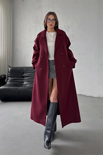 NET OF NOT معطف نسائي مبطن بحزام بوردو للموسم الجديد، جودة ممتازة، تصميم مريح