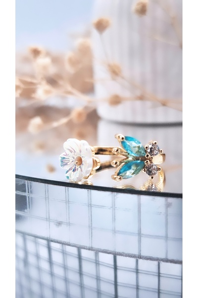 Serenity خاتم مطلي بالفولاذ المينا على شكل زهرة ورقة الشجر