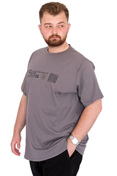 ModeXL Ανδρικό μπλουζάκι μεγάλου μεγέθους Mode XL με λαιμόκοψη NYC New York U25019 Smoked