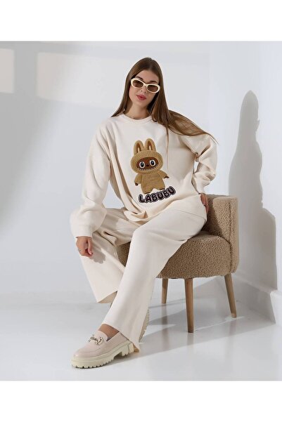 GİYSİ DÜNYASI 57 Tri̇ko Takim Tavşan Desenli̇ Kazak Pantalon 2 Li̇ Takim