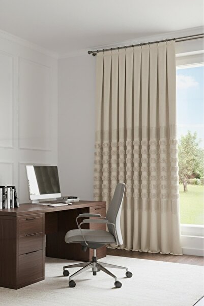 Madame Dower ✨   Noble Pano Cream Background Curtain 1X3 Frequent Pleats Double Wing |   Modern & Stylish Living Room Curtain