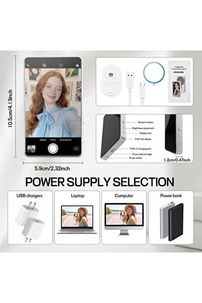 Generic Selfie Monitor Screen for iPhone & Android — Magnetic Vlog Monitor 4K 60fps with Bluetooth Remote