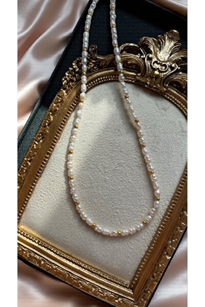 Taş-Mir Sertifikalı Orijinal Mini Arpa İnci Kolye - Gold Çelik Aparatlı 40 Cm...