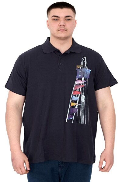 ModeXL Ανδρικό μπλουζάκι Mode XL Plus Size Polo Flag U25304 Navy Blue