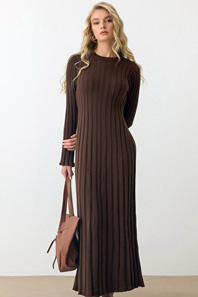 Yeslena Yuvarlak Bisiklet Yakalı Uzun Kollu Fitilli Casual Sıcak Esnek Uzun T...