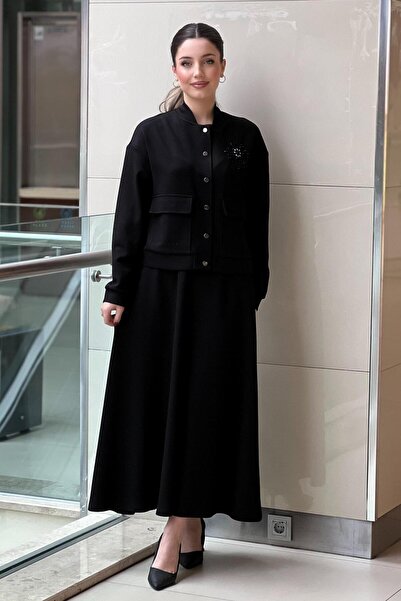 Nuss Star Beaded Snap Fastener Jacket Skirt Set