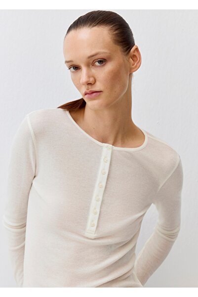 Mavi Wool Blend Button Detail Long Sleeve T-Shirt