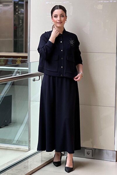 Nuss Star Beaded Snap Fastener Jacket Skirt Set