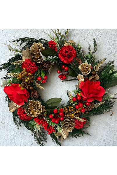 Tasarım ROSEMOON Yılbaşı Kırmızı Kapı Süsü El Yapımı Ev Dekor