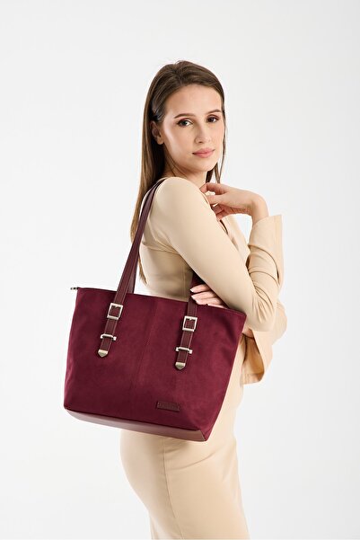 Enchante Bordo Süet Kadın Omuz Çantası