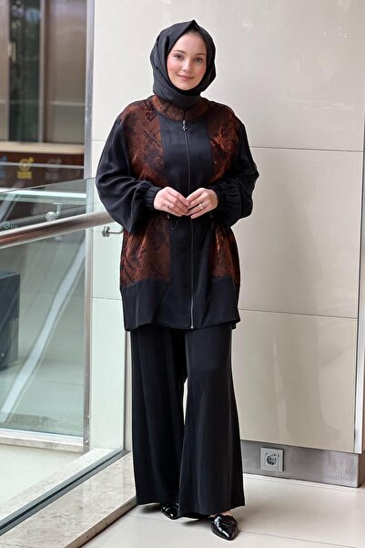 Nuss Jacquard Patterned Waist Drawstring Cap Pants Set