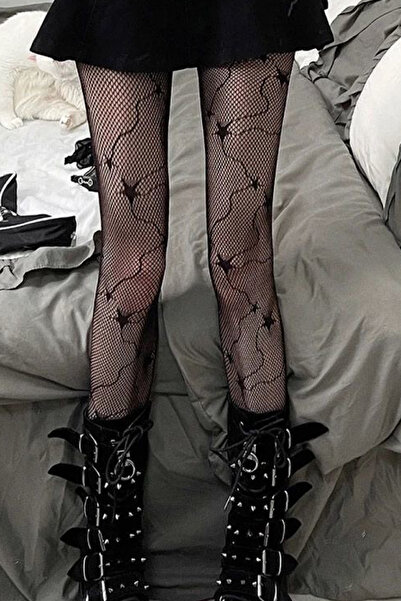 Giraffe Chiloți negri din plasă de dantelă Gothic Y2k Steampunk Lolita Hollew...