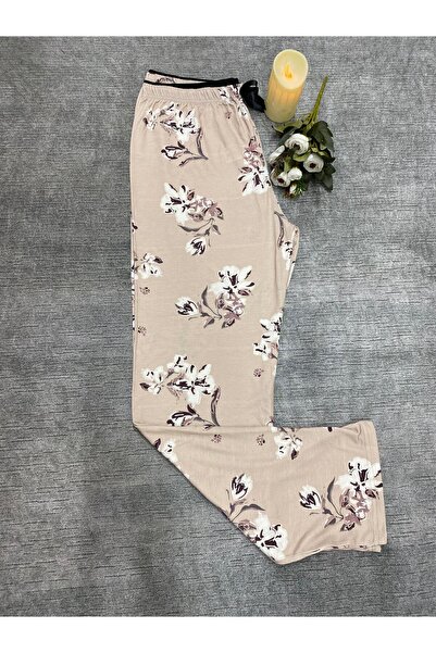 Butik Kadın Bej Çiçek Desenli Pijama Altı